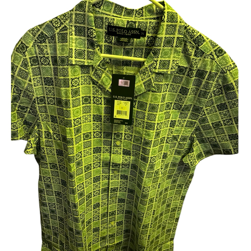 U.S. Polo Assn. Green Polo Shirt With Geometric Pattern